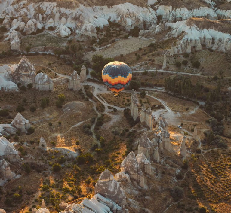 Hot air balloons flying over Cappadocia in Turkey
